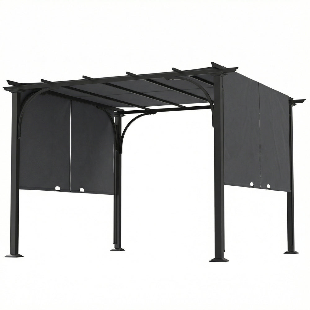 10' x 10' retractable pergola, UPF50+ sun protection, metal frame, dark grey 