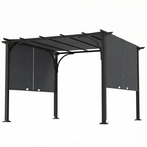10' x 10' retractable pergola, UPF50+ sun protection, metal frame, dark grey 