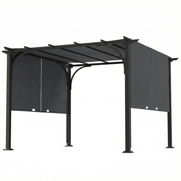 10' x 10' retractable pergola, UPF50+ sun protection, metal frame, dark grey 