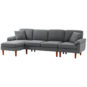 Modern L-shaped sectional sofa with removable chaise, cushions and wooden legs, dark gray