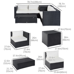 6-piece furniture set with rattan corner sofa, storage table and coffee table, beige
