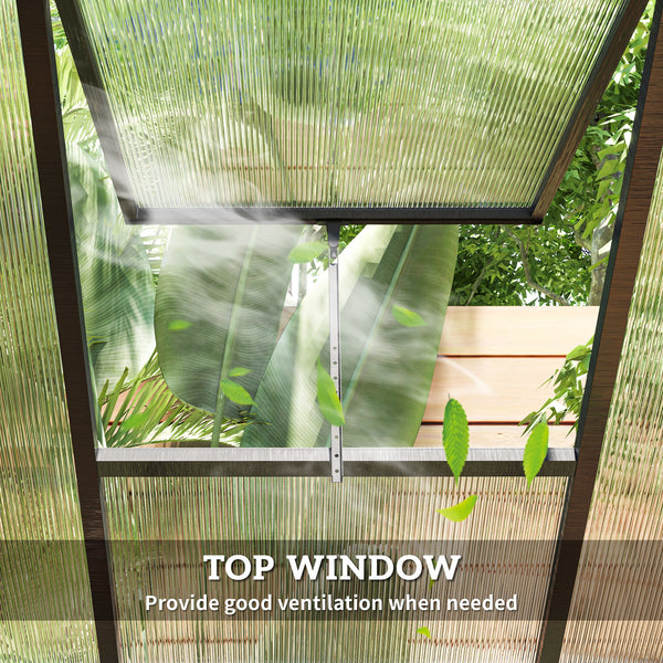 6' x 8' x 6.4' Walk-In Greenhouse Polycarbonate Panels and Aluminum Frame, Anthracite Gray