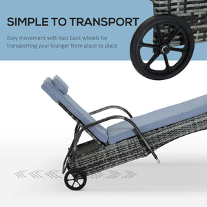 Wicker resin chaise lounge with headrest, heather grey