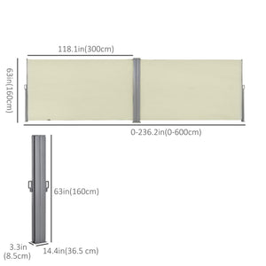 Double retractable outdoor privacy wall, cream white