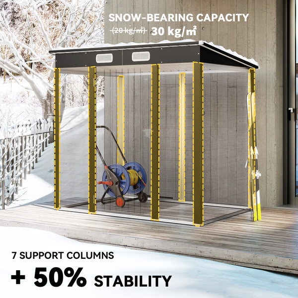 Galvanized metal garden shed with double doors and 2 vents, teak