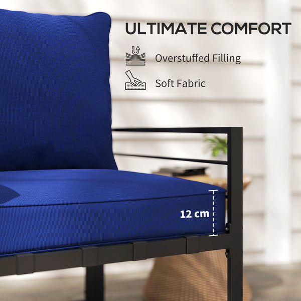 Thick and deep outdoor seat cushions with back cushion, dark blue