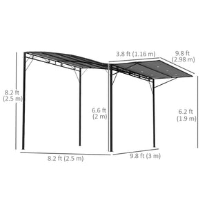 8 x 10 metal pergola with extendable side awning, dark grey