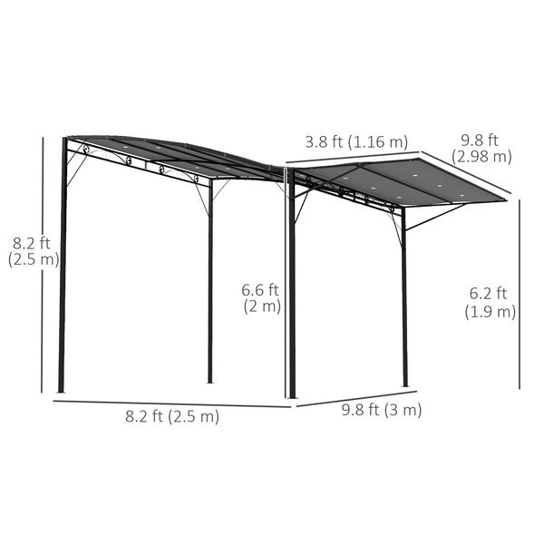 8 x 10 metal pergola with extendable side awning, dark grey