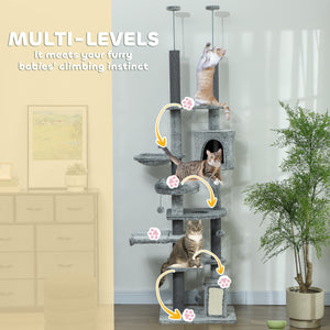 Adjustable Height Cat Tree, Multi-Level Climbing Tower with Scratching Posts