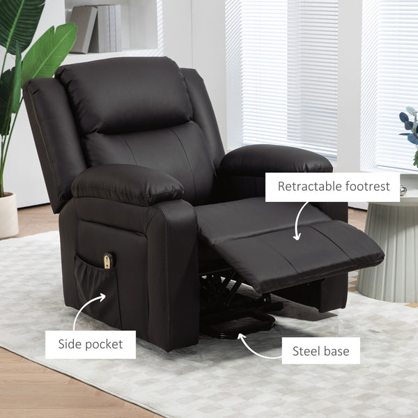 Electric lift chair in synthetic leather with remote control and side pockets, brown