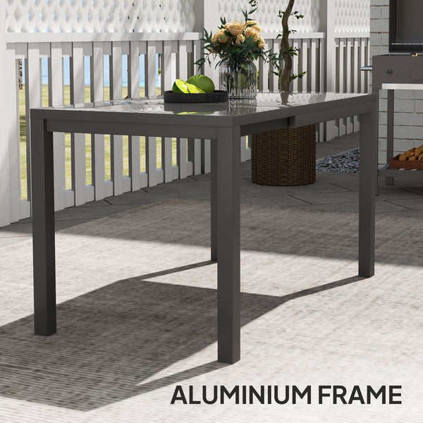Extendable Patio Dining Table, 33.5"-49.2" Adjustable Outdoor Dining Table for 4-6 Person, with Tempered Glass Top, Metal Frame, for Lawn, Garden, Dark Grey
