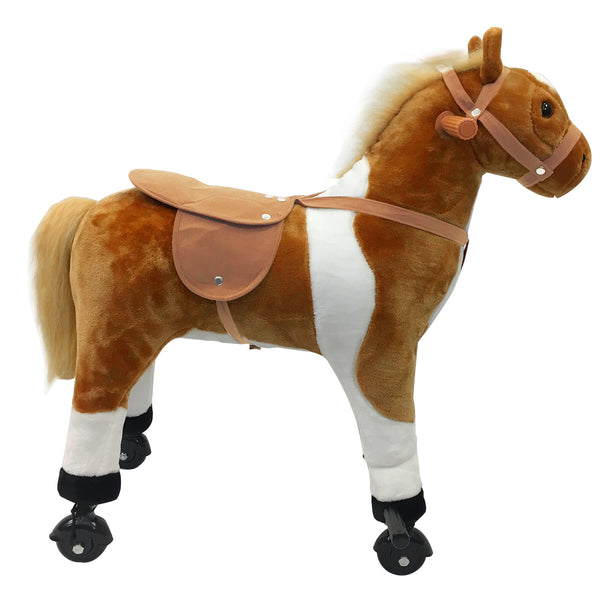 Rocking horse with sounds and wheels, brown