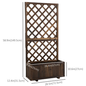 Raised planter in solid pine with integrated trellis, carbonized finish