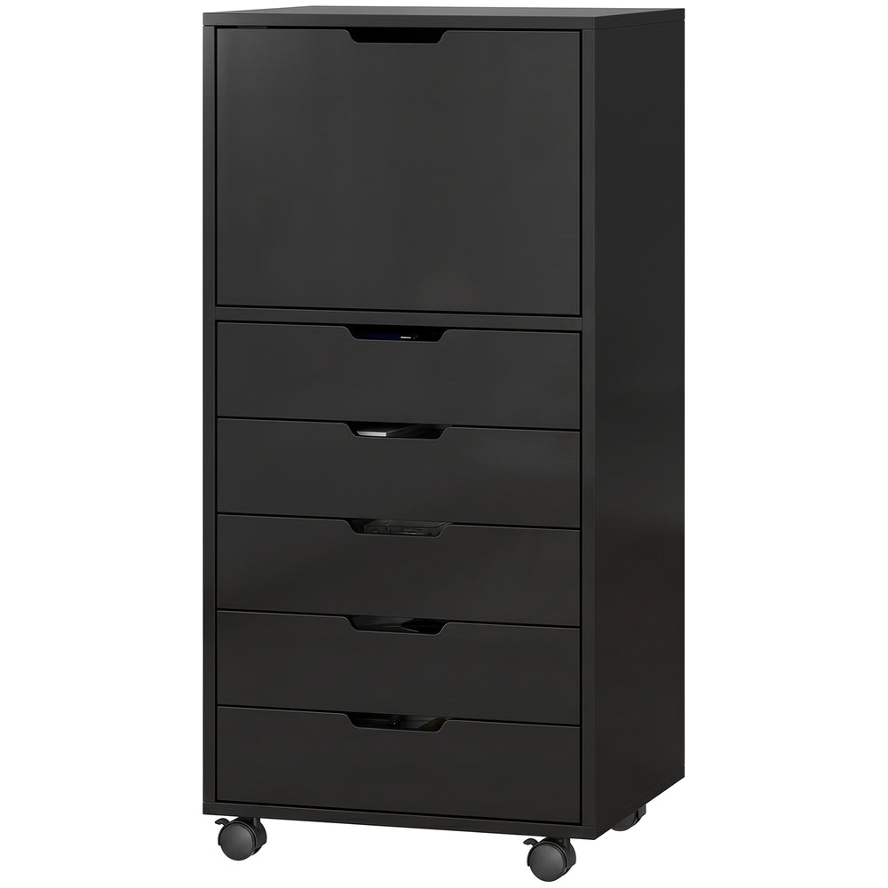 5-drawer mobile filing cabinet and storage unit, black