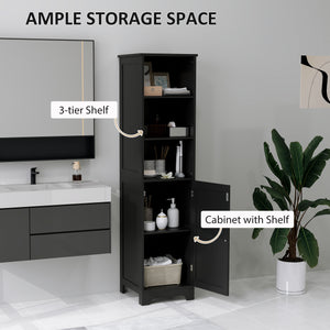 Tall Bathroom Storage Cabinet with Adjustable Shelf, 3 Open Shelves, Black