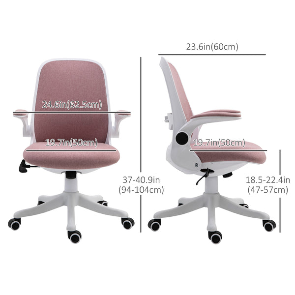 360° swivel office chair with breathable fabric upholstery, pink