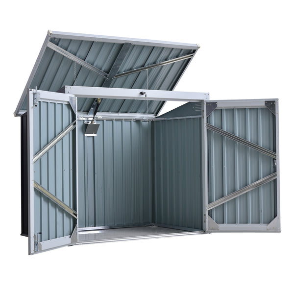 Garden bin shed with lockable doors and lid, black