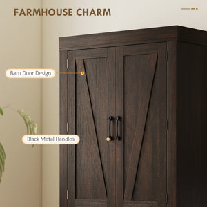 Country style storage unit with 4 barn doors, brown