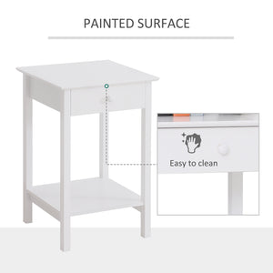 Multifunctional side table with drawer and storage shelf, white
