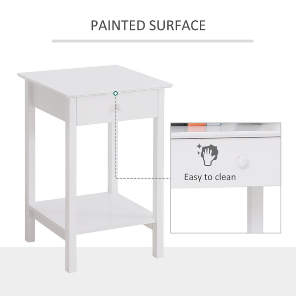 Multifunctional side table with drawer and storage shelf, white
