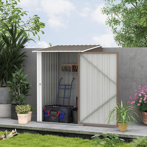 Lean-to garden shed in galvanized steel with lockable door