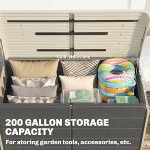 Outdoor Storage Deck Box with Lockable Lid and Wheels, 200 Gallons