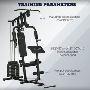 Multifunction weight station with a 45 kg weight stack, for back, chest, arms, and a full body workout.