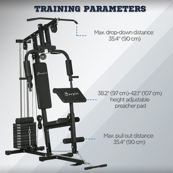 Multifunction weight station with a 45 kg weight stack, for back, chest, arms, and a full body workout.
