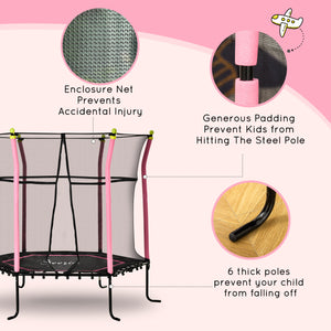 Trampoline 5,2 pieds avec filet de sécurité, barre élastique et rembourrée, rose