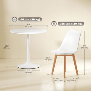 Round dining table set for 4 people for small spaces, apartment, white