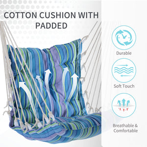 Hanging hammock made of woven rope, blue