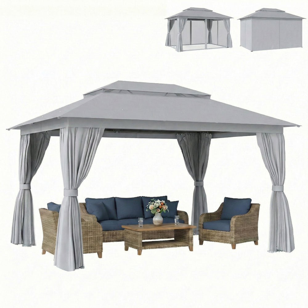 10 x 13 ft. Gazebo, double roof with UPF50+ protection, grey