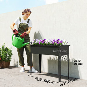 Raised garden bed with reinforced corners, metal on legs with drainage hole, black