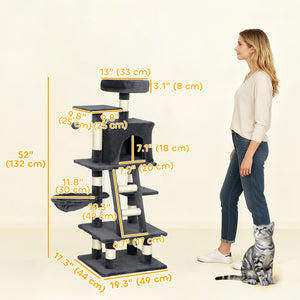 Large 132cm Cat Tree for Indoor Cats, Dark Grey