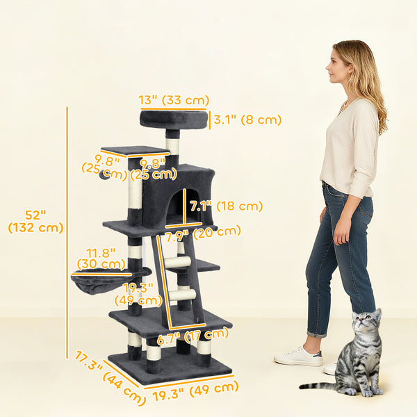 Large 132cm Cat Tree for Indoor Cats, Dark Grey