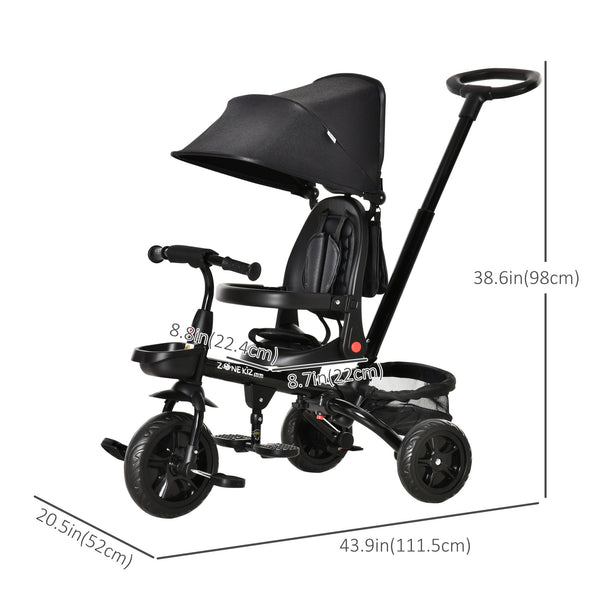 4-in-1 Tricycle with Reversible Adjustable Seat, Removable Handle and Belt, Black