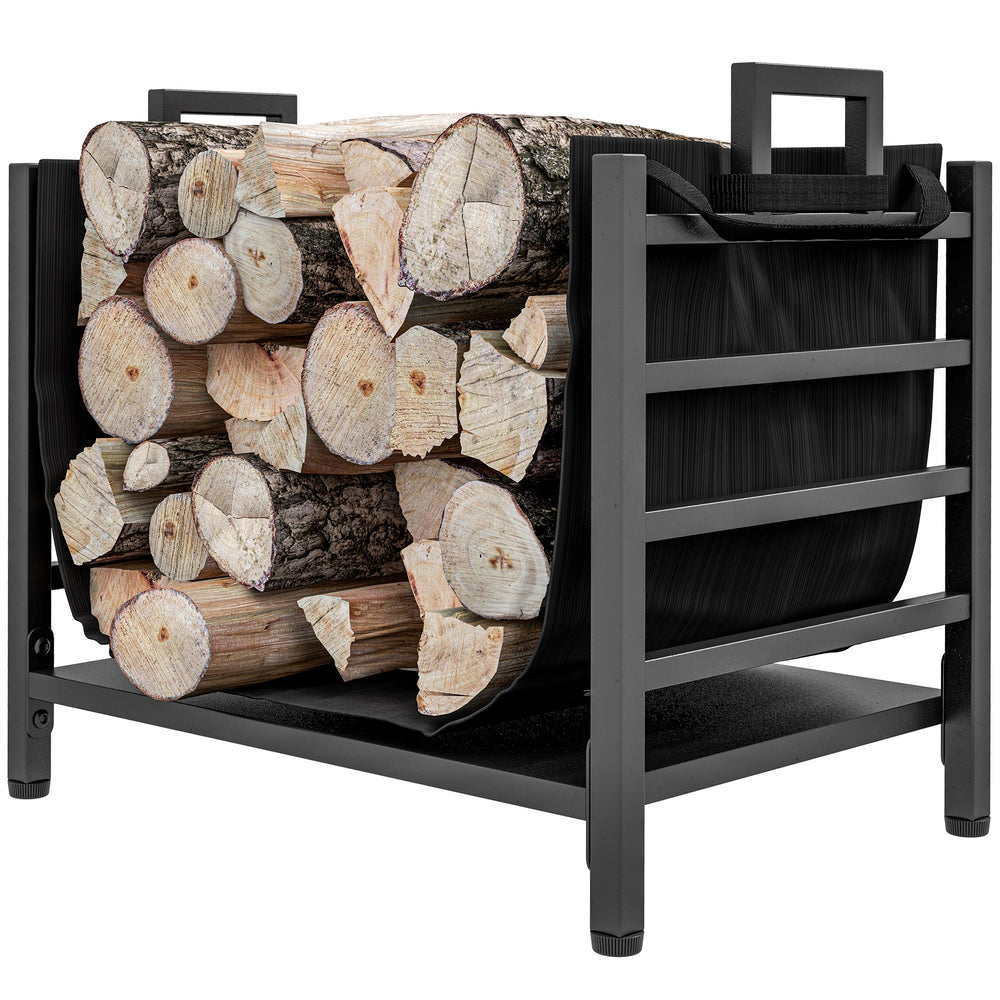Heavy Duty Black Steel Log Rack with Carry Bag