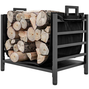 Heavy Duty Black Steel Log Rack with Carry Bag