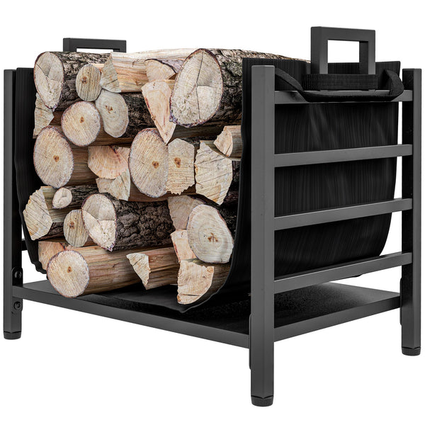 Heavy Duty Black Steel Log Rack with Carry Bag