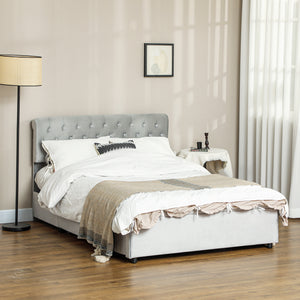 Double bed frame with headboard, 2 drawers, without slatted base, light grey