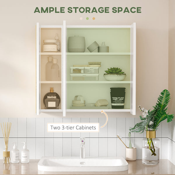 Wall-mounted medicine cabinet with mirror, 3 doors, and shelves