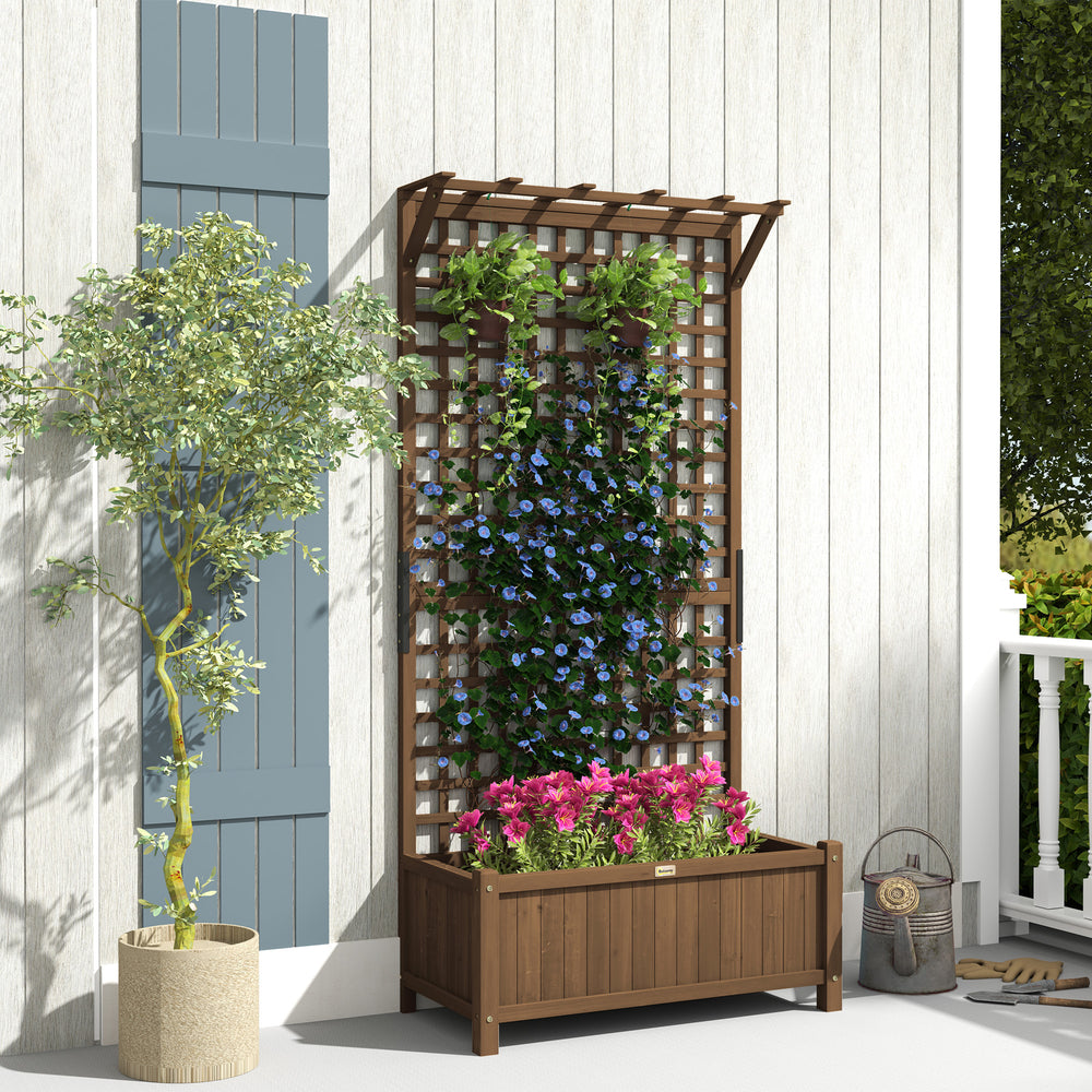 Wooden planter with trellis for climbing plants