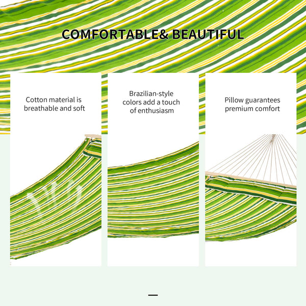 Double Cotton Hammock - Indoor &amp; Outdoor with Pillow, Green