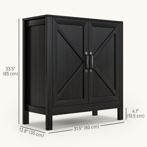 Sideboard Buffet, Kitchen Storage Cabinet with Barn Door and Adjustable Shelves, Storage Pantry, Black Oak