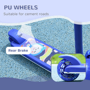 3-wheeled scooter with adjustable height, LED light, blue