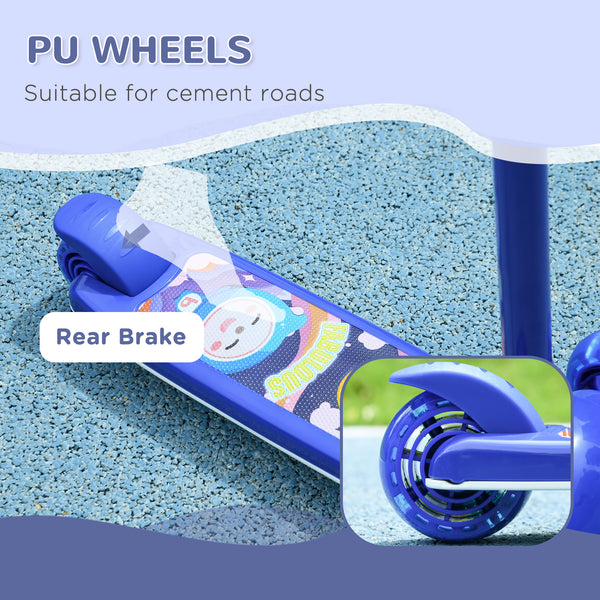 3-wheeled scooter with adjustable height, LED light, blue