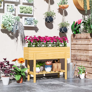 Raised Bed with Storage Shelf, Garden Patio Covering, Natural Wood