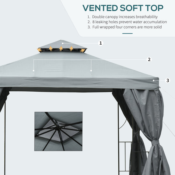 10 x 10 gazebo with double-pitched roof and side walls, dark grey
