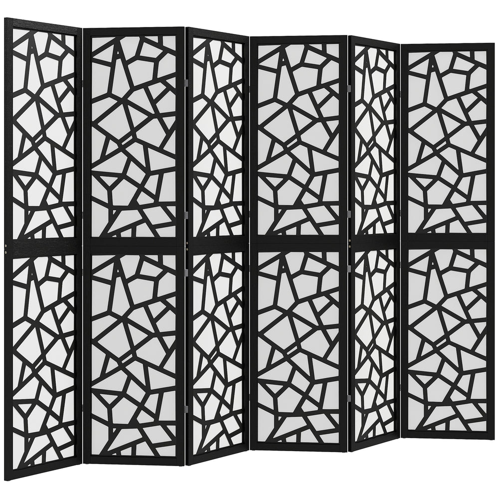 6-panel folding screen, 1.70 m, lightweight and foldable, geometric pattern, black