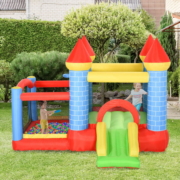 Qaba 9.2 x 9.5FT Bounce House, 4-in-1 Inflatable Bouncy Castle for Kids with Trampoline, Slide, Water Pool, Basket, Blower